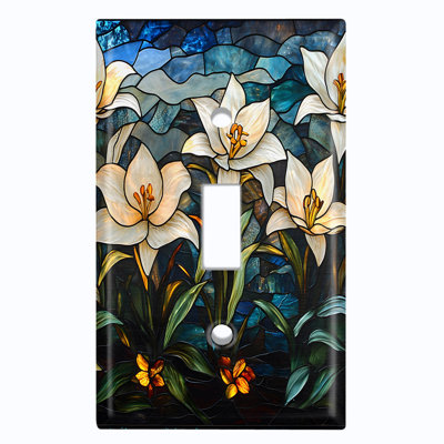 Couvercle de plaque d'interrupteur en métal; Bascule à 1 taille US standard - Image imprimée de fleurs de lis en vitrail
