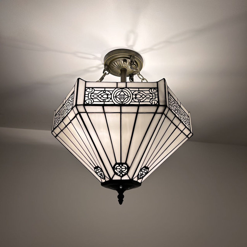 Plafonniers Tiffany avec ampoules hexagonales à DEL en vitrail blanc incluses l 16 po x P 16 po x H 16 po
