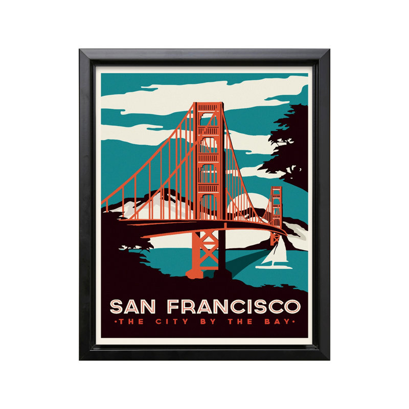 San Francisco The City By The Bay, Cadre noir, Canevas, H 12 po x l 16 po