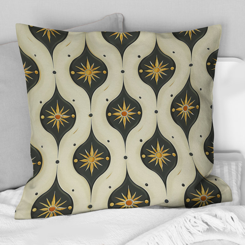 Coussin décoratif or noir et quadrilobe noir Mid-Century, H 16 po x l 16 po