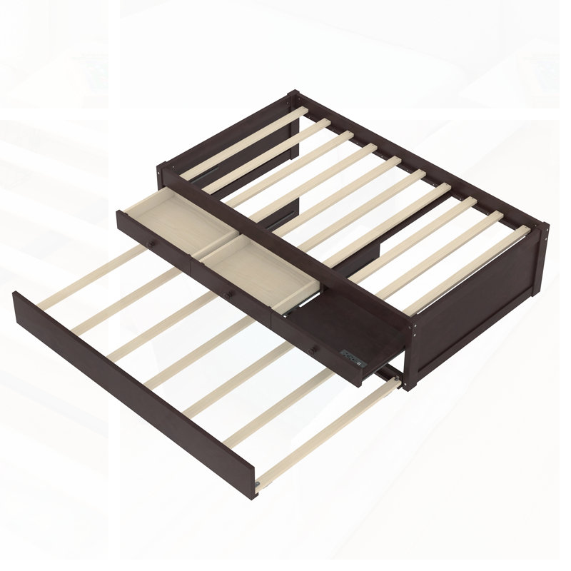 Lit plateforme simple avec lit gigogne et 2 tiroirs Ensemble de lattes et multiprise, bois massif pour un rangement compact et polyvalent