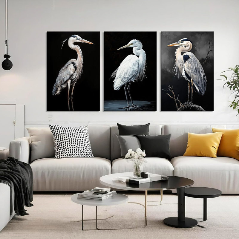 3 pièces d'art mural en toile Heron