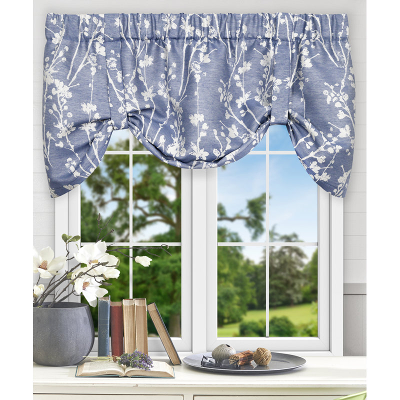 Mahtomedi Floral Tie-Up 50'' Window Valance, Cobalt