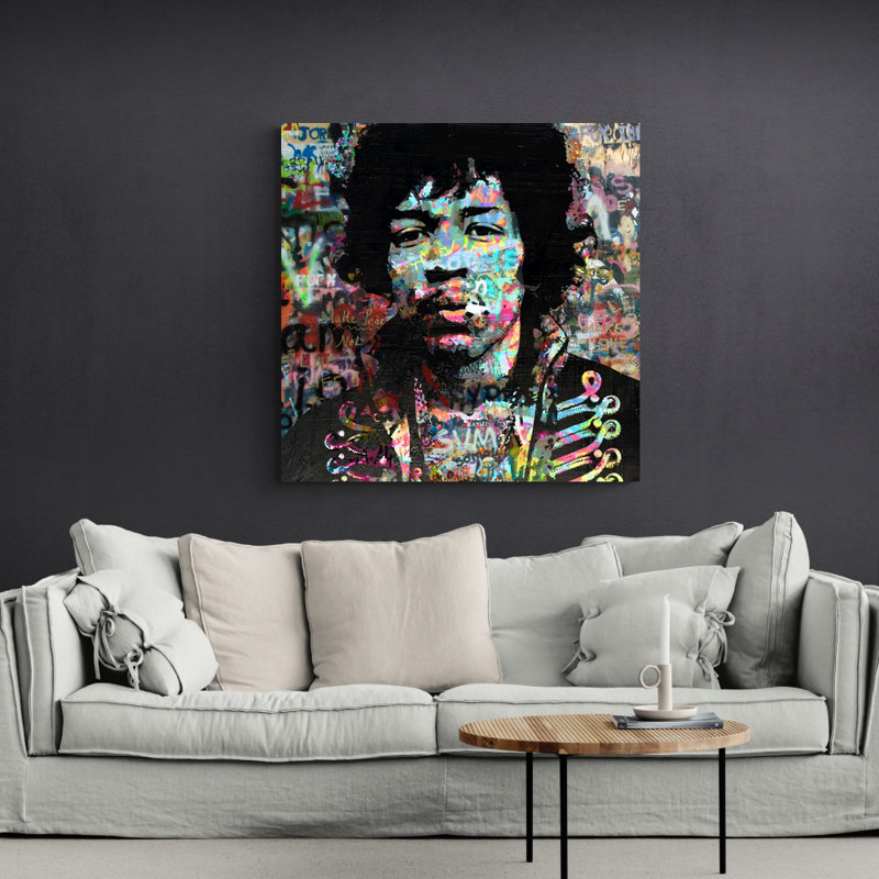 Hendrix par Stephen Chambers - peinture sur toile tendue, H 18 po x l 18 po x P 1,5 po