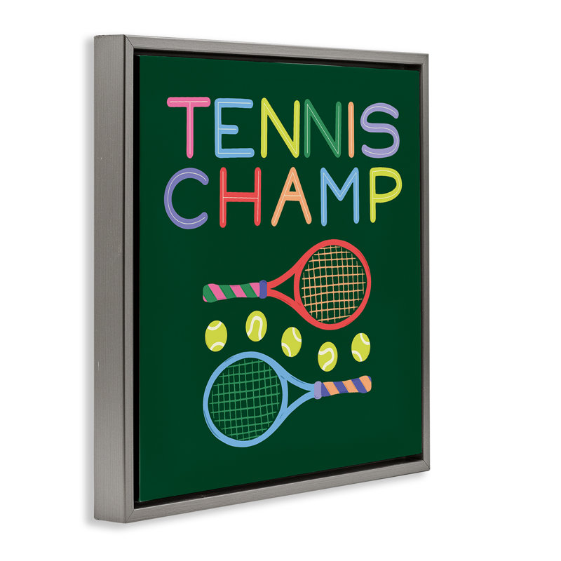 Cadre flottant raquette et balles de tennis, design par Sazerelli Designs, H 18 po x l 18 po, Cadre flottant gris lustré