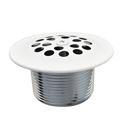 White Polypropylene Bathtub Leg Tub Drain with Brass Trip Lever and Grid Cover