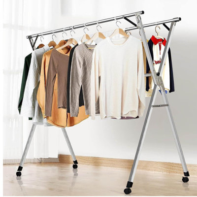 Rebrilliant Adjustable Folding Double Track X-shaped Drying Rack with Wheels