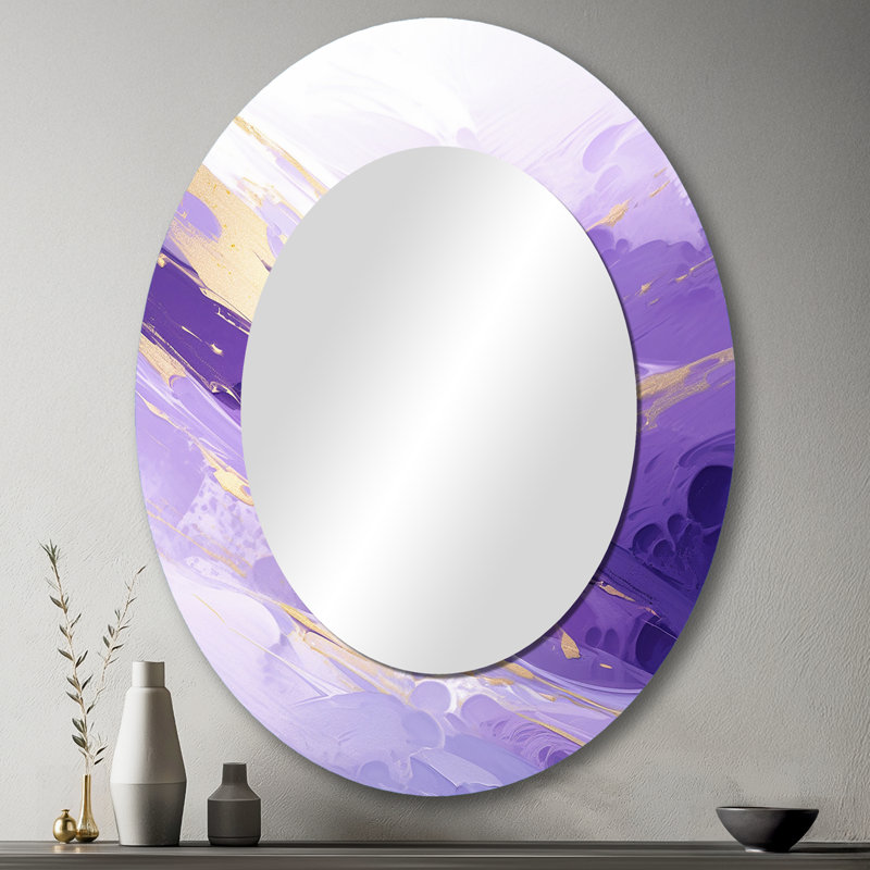 Purple And Gold Dynamic Abstractions I - Modern Oval Wall Mirror, 43" x 33"