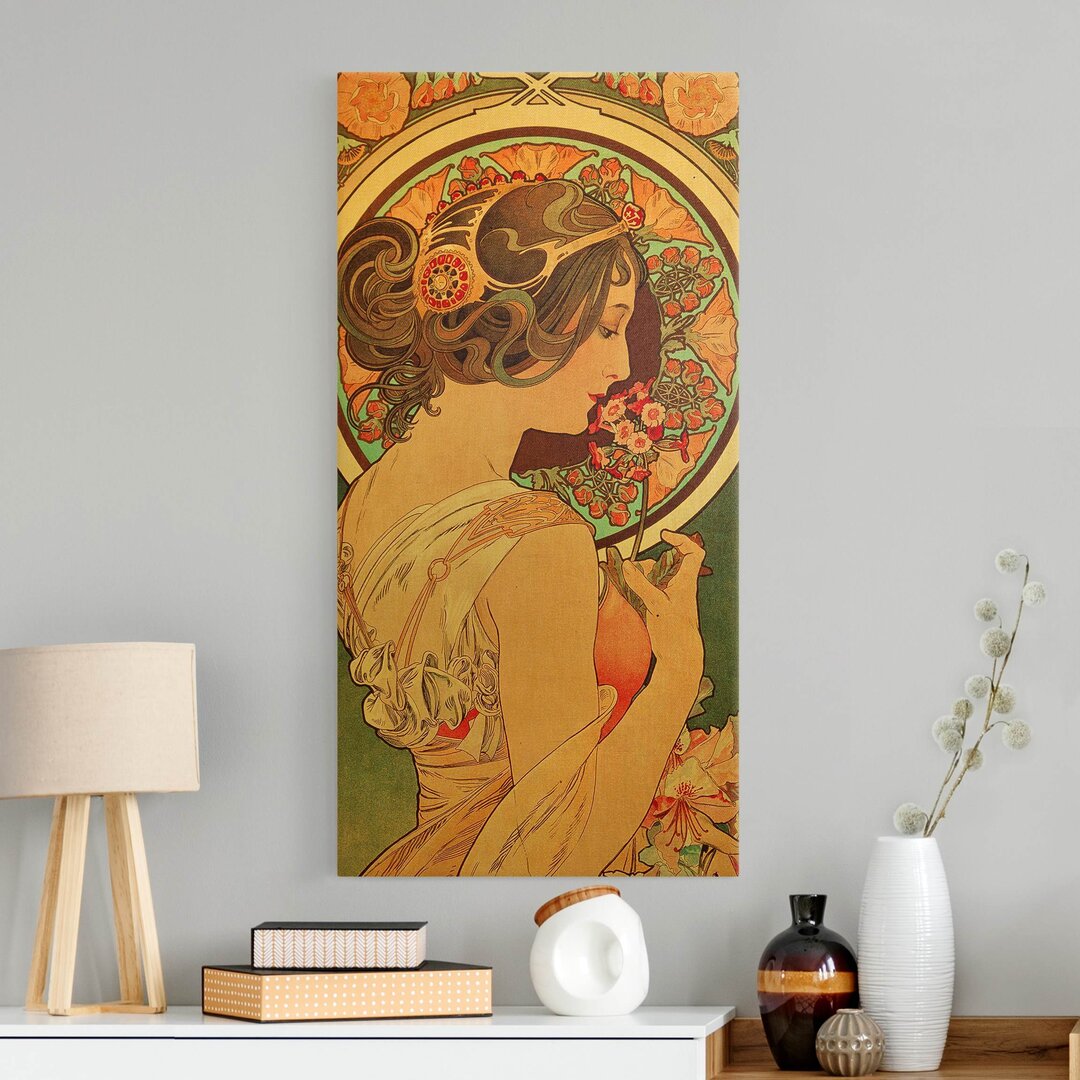 Leinwandbild Gold Schlüsselblume von Alfons Mucha