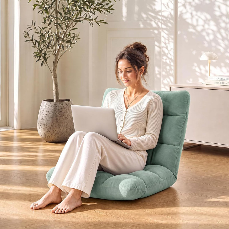 Chaise de plancher pliante avec support de dossier, 14 positions réglables, Blue Fabric