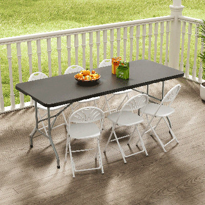 6Ft Plastic Folding Table, Portable Picnic Table With Handle And Lock Indoor Outdoor For Camping And Events