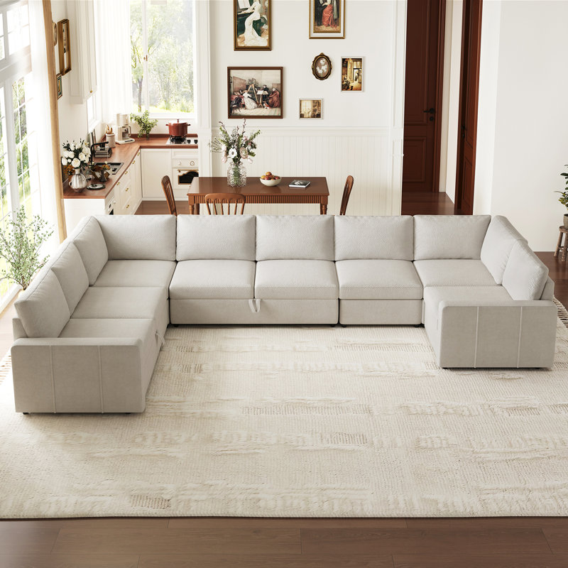 Canapé modulaire en U Seybert, H 36 po x l 110,2 po x P 83,4 po, Chenille beige