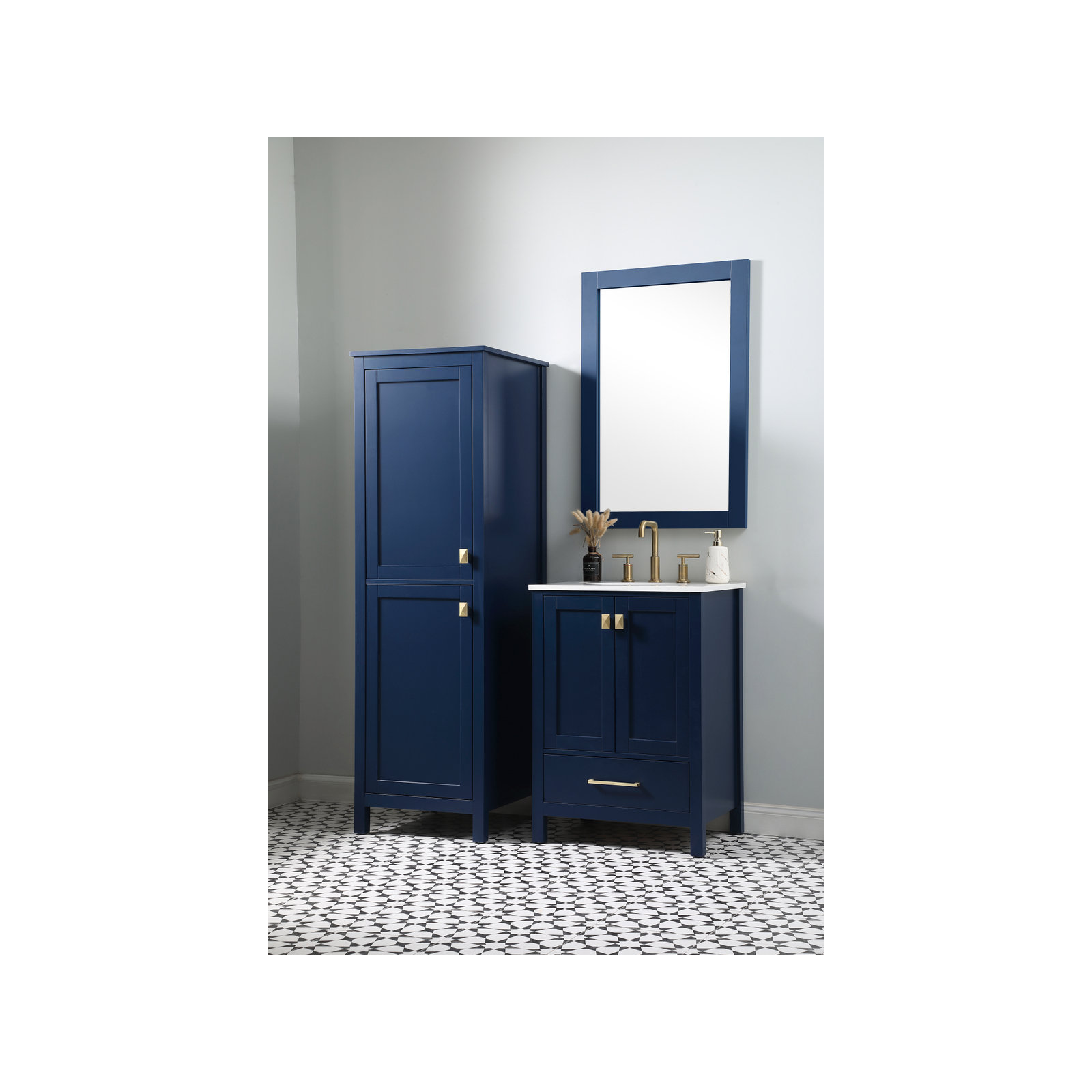 Destinymarie Linen Cabinet, Blue/Gold, 65"H x 20"W x 22"D