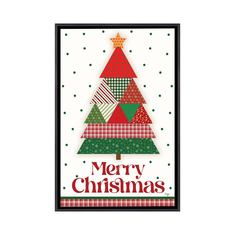 Quilt Christmas Tree - reproduction d'art murale - toile encadrée, H 48 po x l 32 po, Impression encadrée sans passe-partout