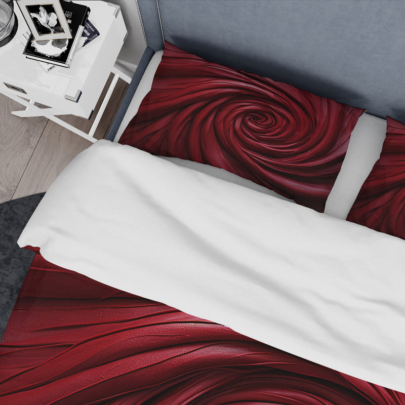 Red Winding Wonder - Abstract Spirals Duvet Cover Set, King Duvet Cover + 2 King Shams
