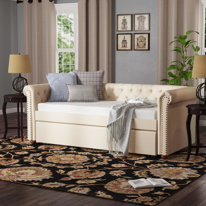 Veron Upholstered Linen Daybed, Beige