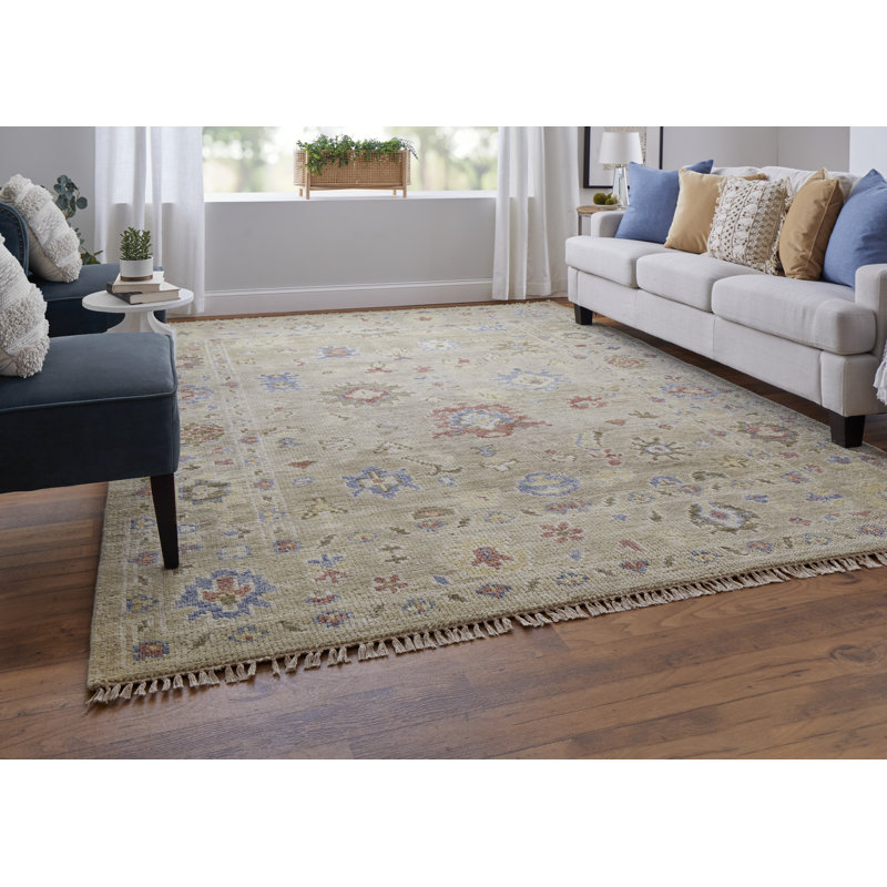 Abinesh Wool Floral Area Rug, Rectangle 12' x 15', Brown/Tan