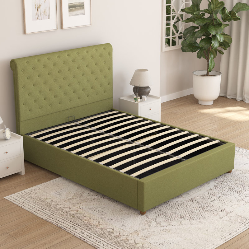 Upholstered Lift Up Storage Ottoman Bed, Small Double (137 x 220 cm), Venice Linen Olive