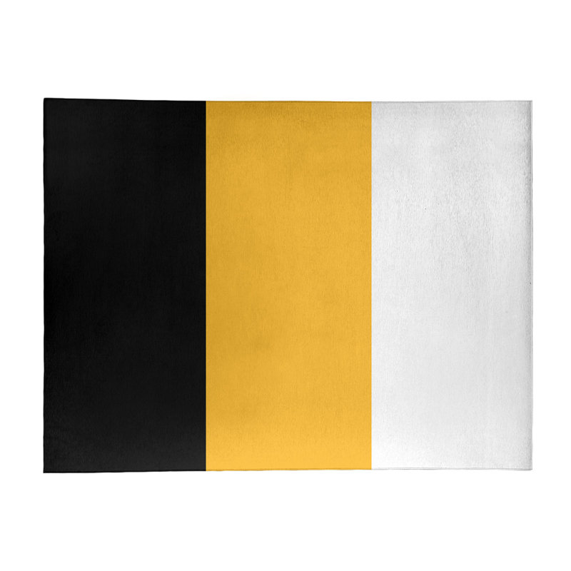 Tapis noir/doré/zone blanche rayée Pittsburgh, Rectangle 4 pi x 6 pi