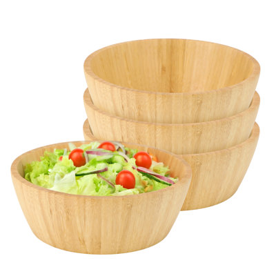 Round 8 Inch Serving Bowl Set of 4 in Bamboo Wood