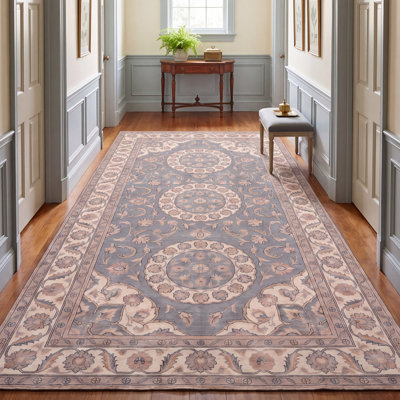 Tapis Coppice2 Traditionnel Médaillon Style persan Bleu Or Gris Rose Antidérapant à Poils Courts Intérieur Extérieur Adapté aux Animaux de Compagnie Salon Chambre Salle à Manger Entrée Couloir Bureau Lavable