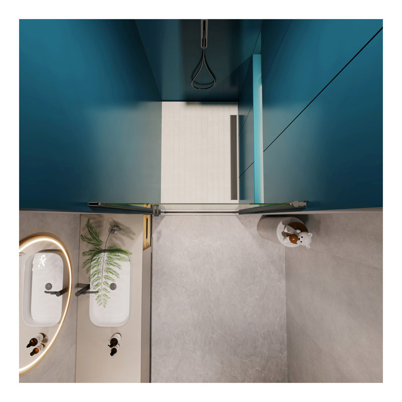 1 3/8" adjustment,universal pivot shower door, open outside, with 1/4" tempered glass and Matted black finish 3072