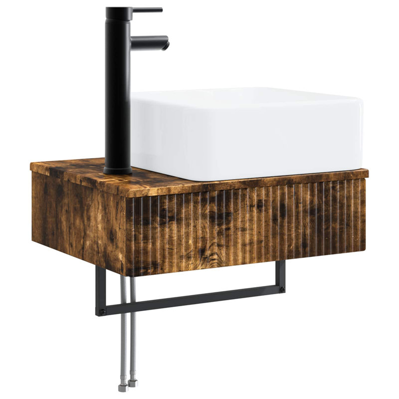 Single Bathroom Vanity with Ceramic Basin, Smoked Oak