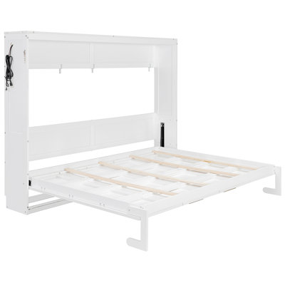 Modern Side-Folding Murphy Bed With Trendy Printed Pattern, LED Under-Bed Lighting & Built-In USB Outlet – Space-Saving Design
