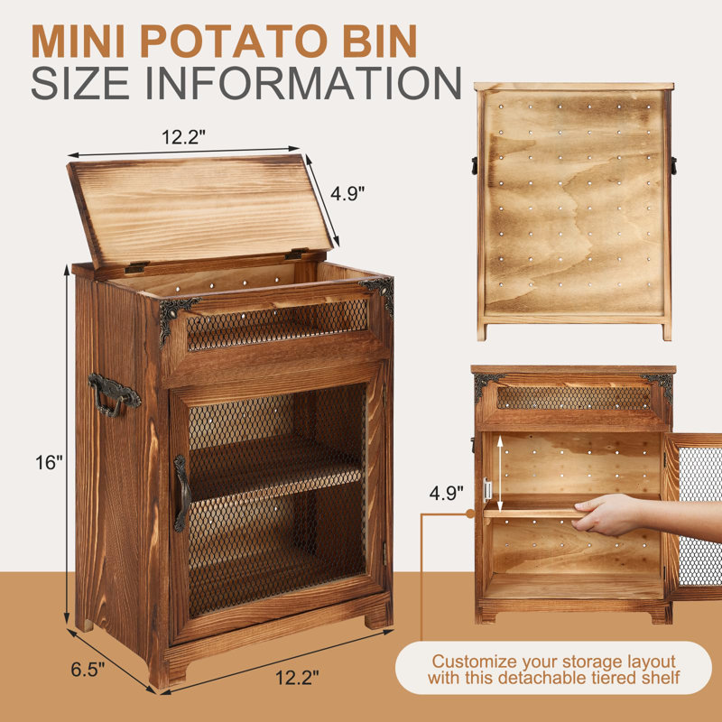 Mini bac de rangement pour pommes de terre et oignons - boîte de rangement en bois pour comptoirs de cuisine, bacs de rangement de légumes, l 12,2 po x P 6,5 po x H 16 po