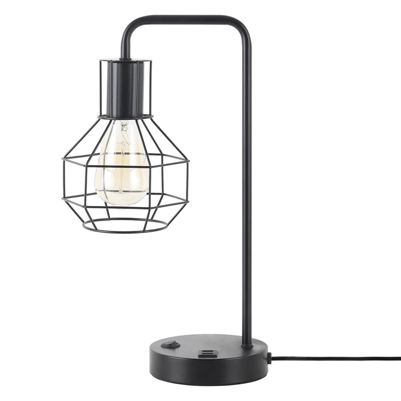 Lampe de table industrielle en métal avec double cage USB et prise CA