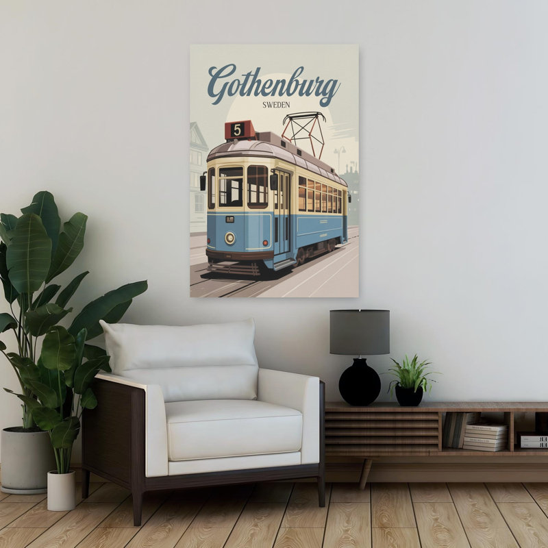 Gothenburg Vintage Tram Classic Retro Vintage City Wall Art, 36" H x 24" W