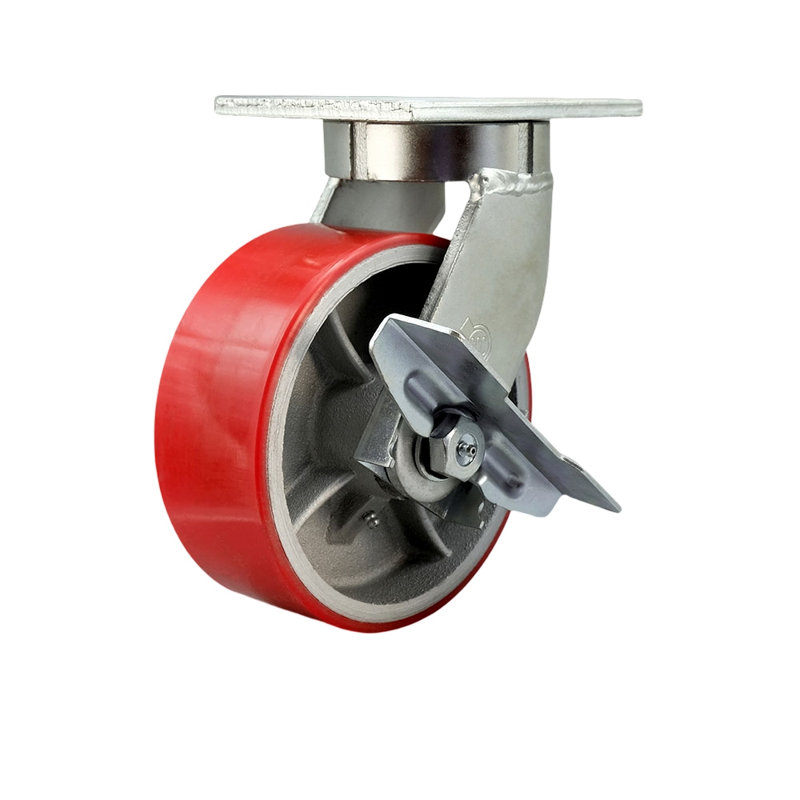 Roulettes en polyuréthane robuste sur fonte, Rouge