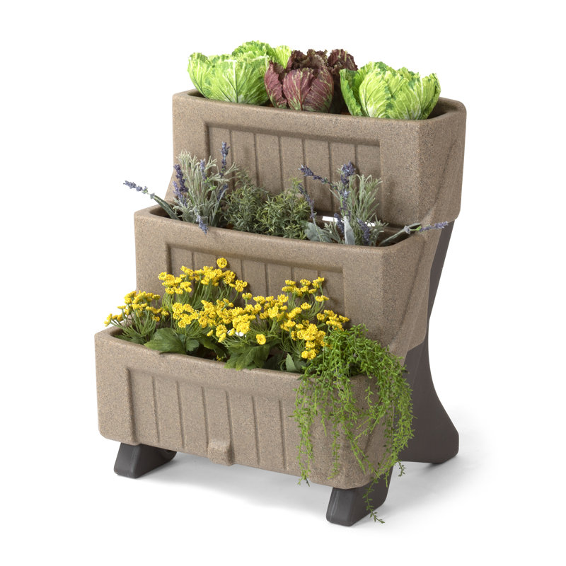 Tan Plastic 3-Level Vertical Herb and Flower Planter