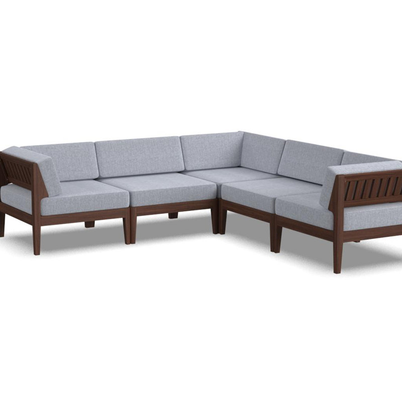 Deloris L-Shaped Acacia Patio Sectional with Cushions, Walnut