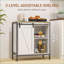Buffet Buffet, barre de café de ferme avec porte de grange coulissante, tablette réglable, blanc et amp; Brun | Structure en métal | Fabrication en panneau de fibres à densité moyenne