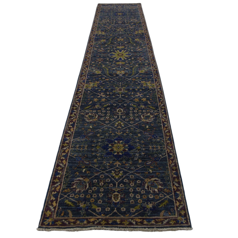 Hand Knotted Wool Area Rug in Gray And Purple
