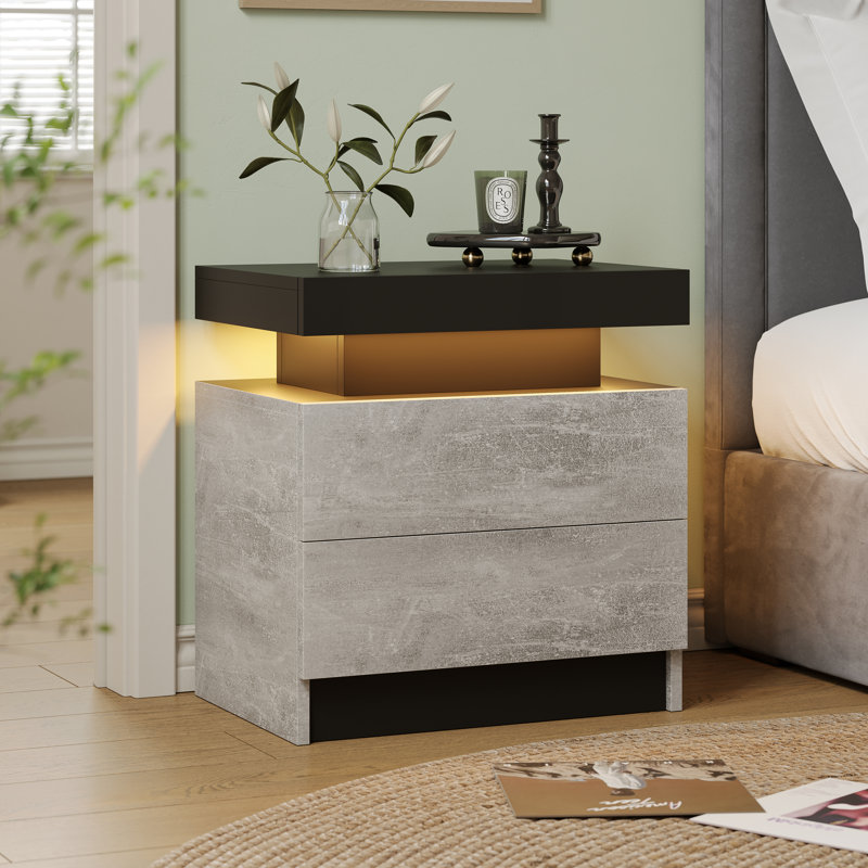 Table de chevet à DEL avec 2 tiroirs - Small Space Solutions, Gris / Noir