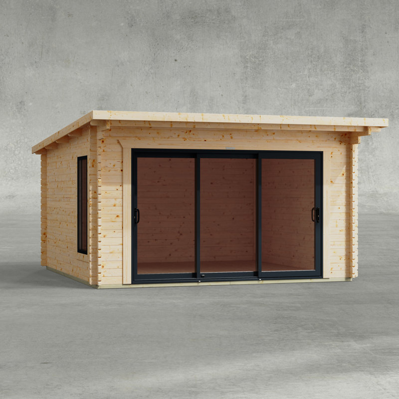 Powersheds 14 x 14ft Pent Aluminium Sliding Door Log Cabin - 44mm