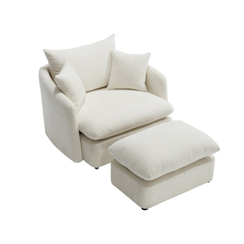 Fauteuil d'appoint pivotant avec repose-pieds, Beige