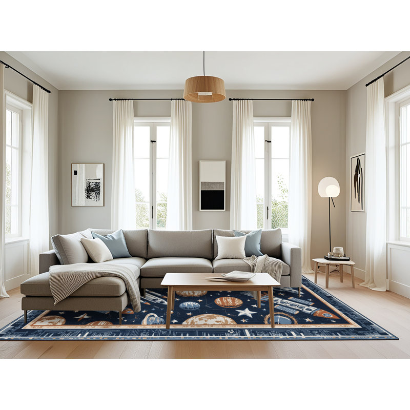 Machine Washable Space Gray Area Rug, Rectangle 6' x 9'