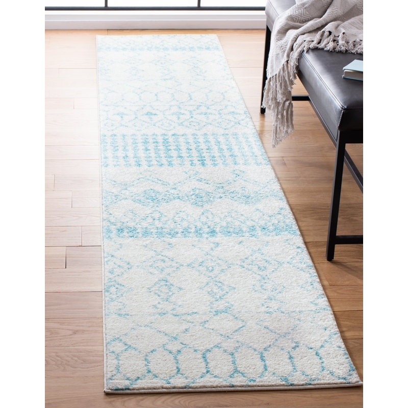 Tapis ivoire / turquoise Stutz Southwestern, Tapis de couloir 2 pi x 9 pi