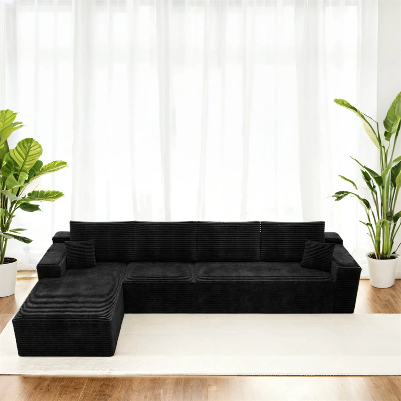 Siège de canapé modulaire en velours côtelé de 131,9 pouces, Noir