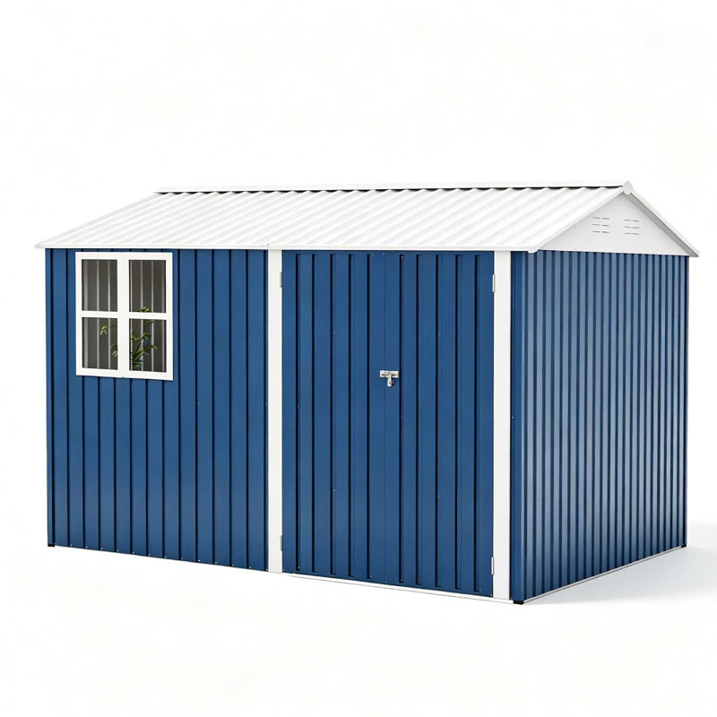 Remise de rangement extérieure en métal galvanisé 8 x 10 pi avec fenêtre transparente, portes verrouillables et toit de pointe pour outils de jardin