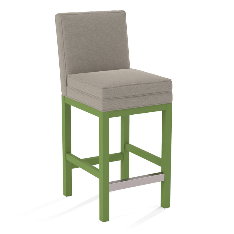 Upholstered Stool, Honey Finish, Beige Performance Fabric; 0851-73
