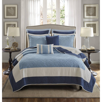 Ensemble de courtepointe 7 pièces avec couvre-oreillers et coussins décoratifs Attingham