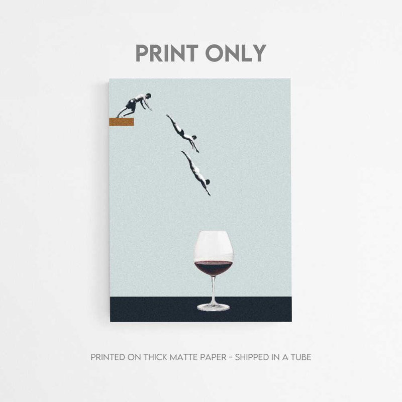 Reproduction d'art «Wine Lover», trio de plongeurs minimalistes, H 56 po x l 42 po, Impression sans cadre, Ne s’applique pas