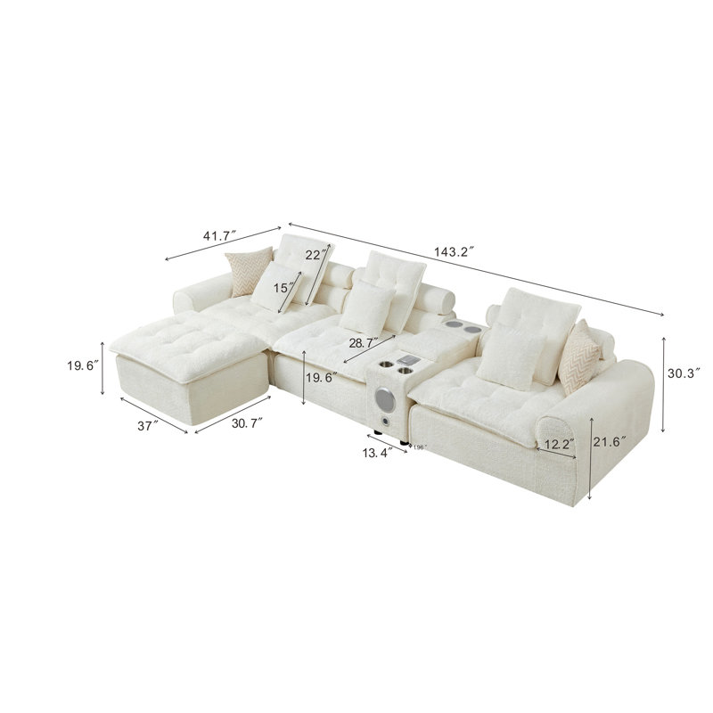 Canapé modulaire 143,2 po, Boucle blanc, H 30,3 po x l 143,2 po x P 72,4 po