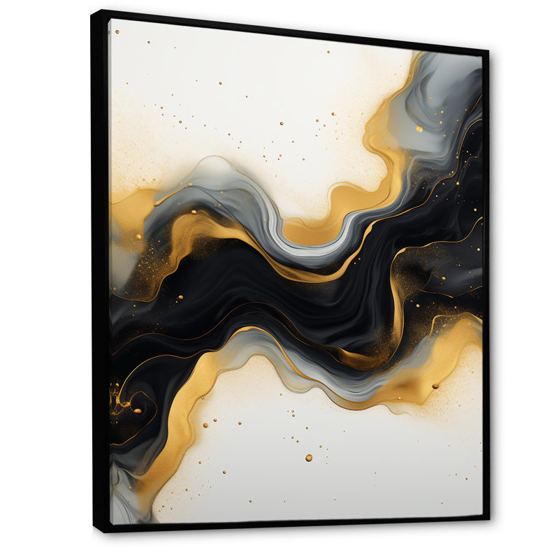 Or et marbre noir Essence IV - décoration murale en marbre, H 40 po x l 30 po x P 1,5 po, Cadre flottant noir