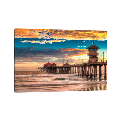 " Huntington Beach Pier; Last Set. " by Zoe Schumacher Painting Print