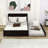 Wooden Platform Bed with Trundle and Shelves-121827142-121827143
